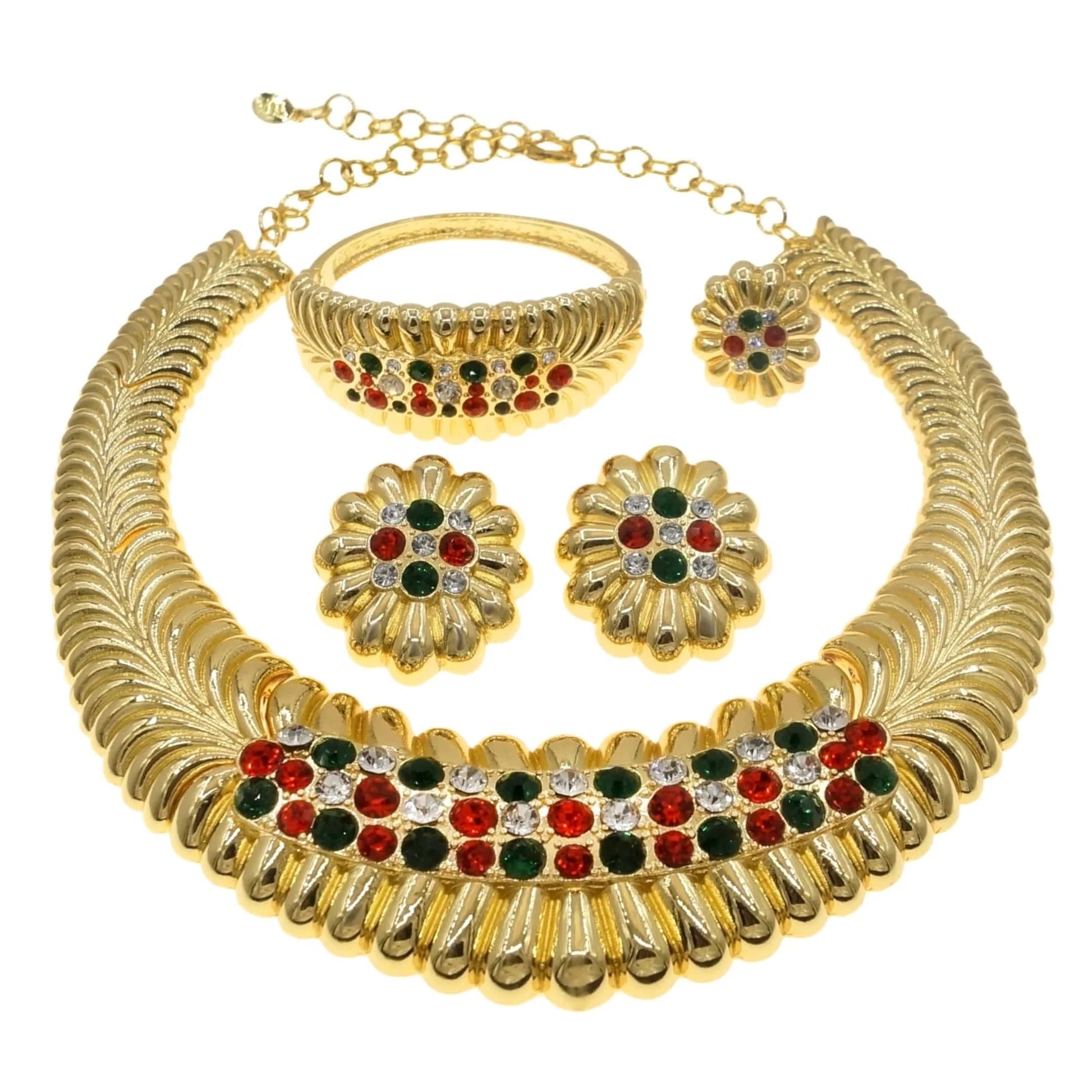 Zhuerrui New Design 24k Italian Gold Plated Women Jewelry Set Fashion Necklace African  Big Color Jewelry Sets H0074