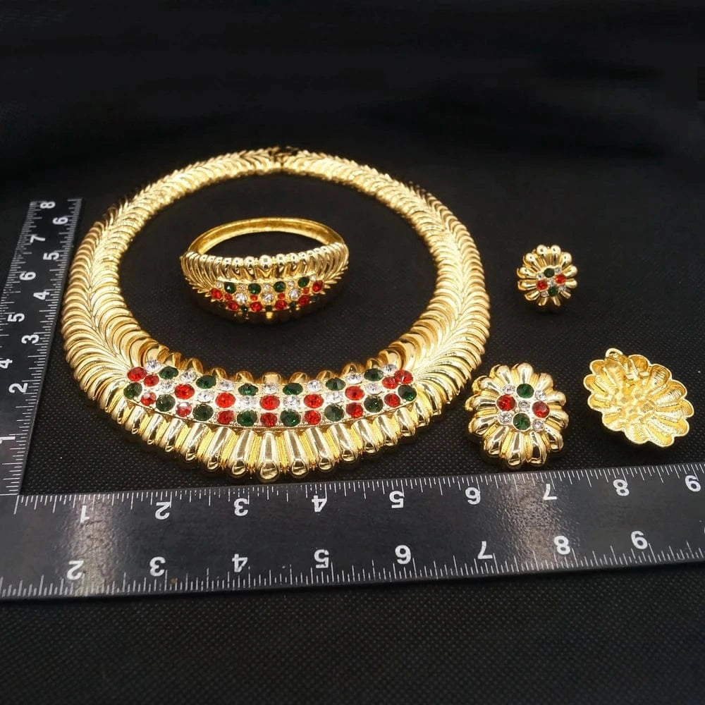 Zhuerrui New Design 24k Italian Gold Plated Women Jewelry Set Fashion Necklace African  Big Color Jewelry Sets H0074