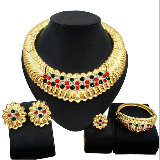 Zhuerrui New Design 24k Italian Gold Plated Women Jewelry Set Fashion Necklace African  Big Color Jewelry Sets H0074