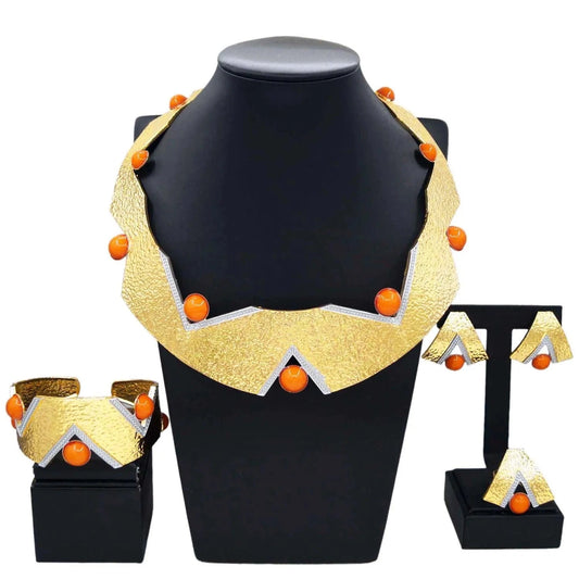 Zhuerrui Nigerian Bridal Woman Necklace Bracelet Earrings Ring 4pc Jewellery Set Italian Gold Luxury Wedding Jewelry Sets H00725