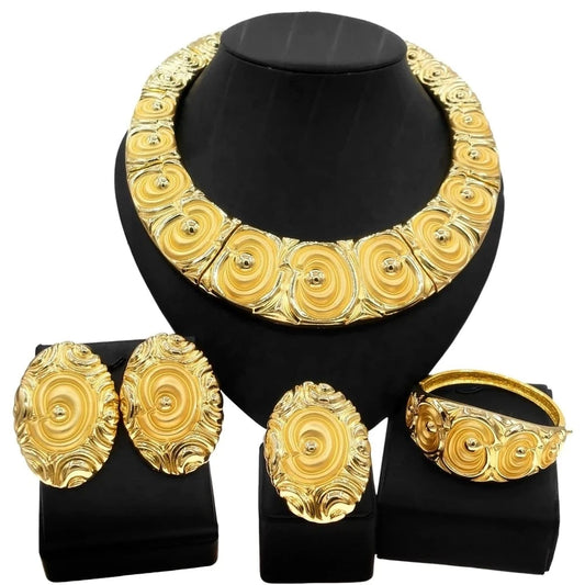 Zhuerrui Textured Italian Gold Necklace Jewelry Luxury African Designer Jewelry Set Wholesale Wedding Bridal Jewelry Sets H00106