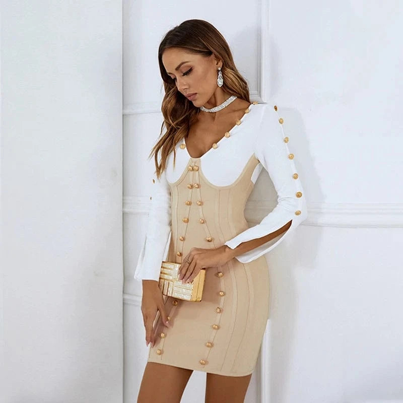 Zhuofei 2024 Fall New Arrivals Evening Dress Women Formal Party Bandage Buttoned Long Sleeve Gown
