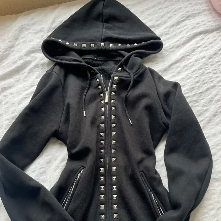 Zip Hoodie + Rivet Zipper Detail + Gothic Streetwear - SN Wigs & More