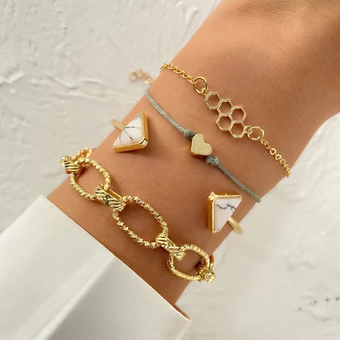 ZLJ0664 4Pcs Punk Heavy Metal Big Thick Chain Bracelet Set Women Retro Geometric Metal Twist Chain Bangles Bracelet Fashion Jewelry