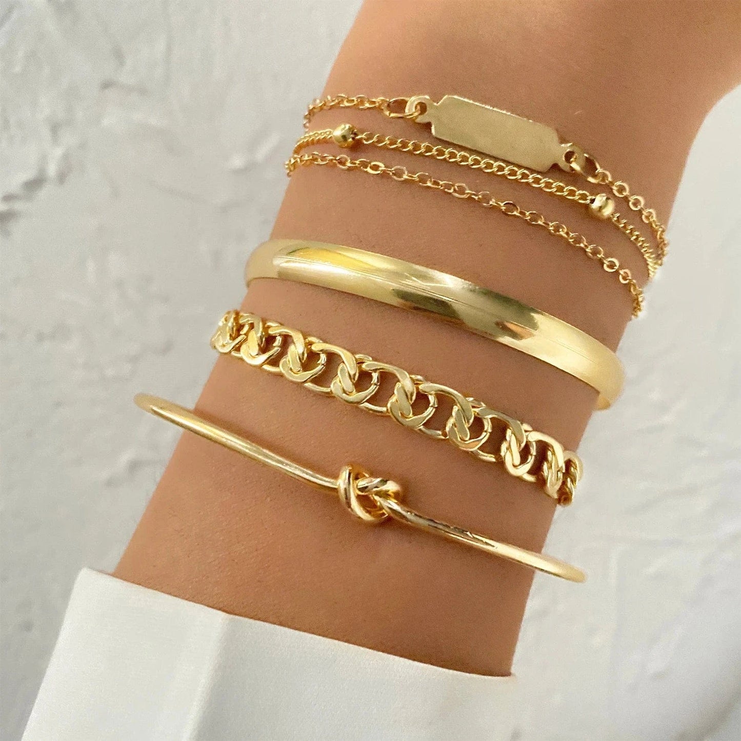 ZLJ0669 4Pcs Punk Heavy Metal Big Thick Chain Bracelet Set Women Retro Geometric Metal Twist Chain Bangles Bracelet Fashion Jewelry