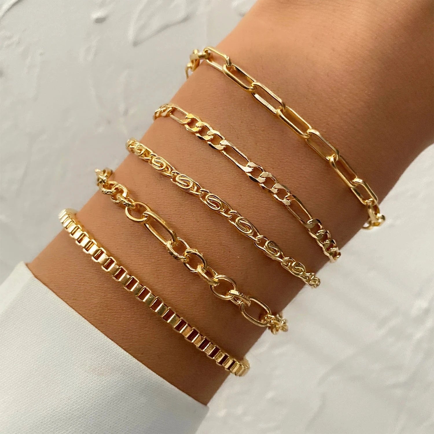 ZLJ0678 4Pcs Punk Heavy Metal Big Thick Chain Bracelet Set Women Retro Geometric Metal Twist Chain Bangles Bracelet Fashion Jewelry