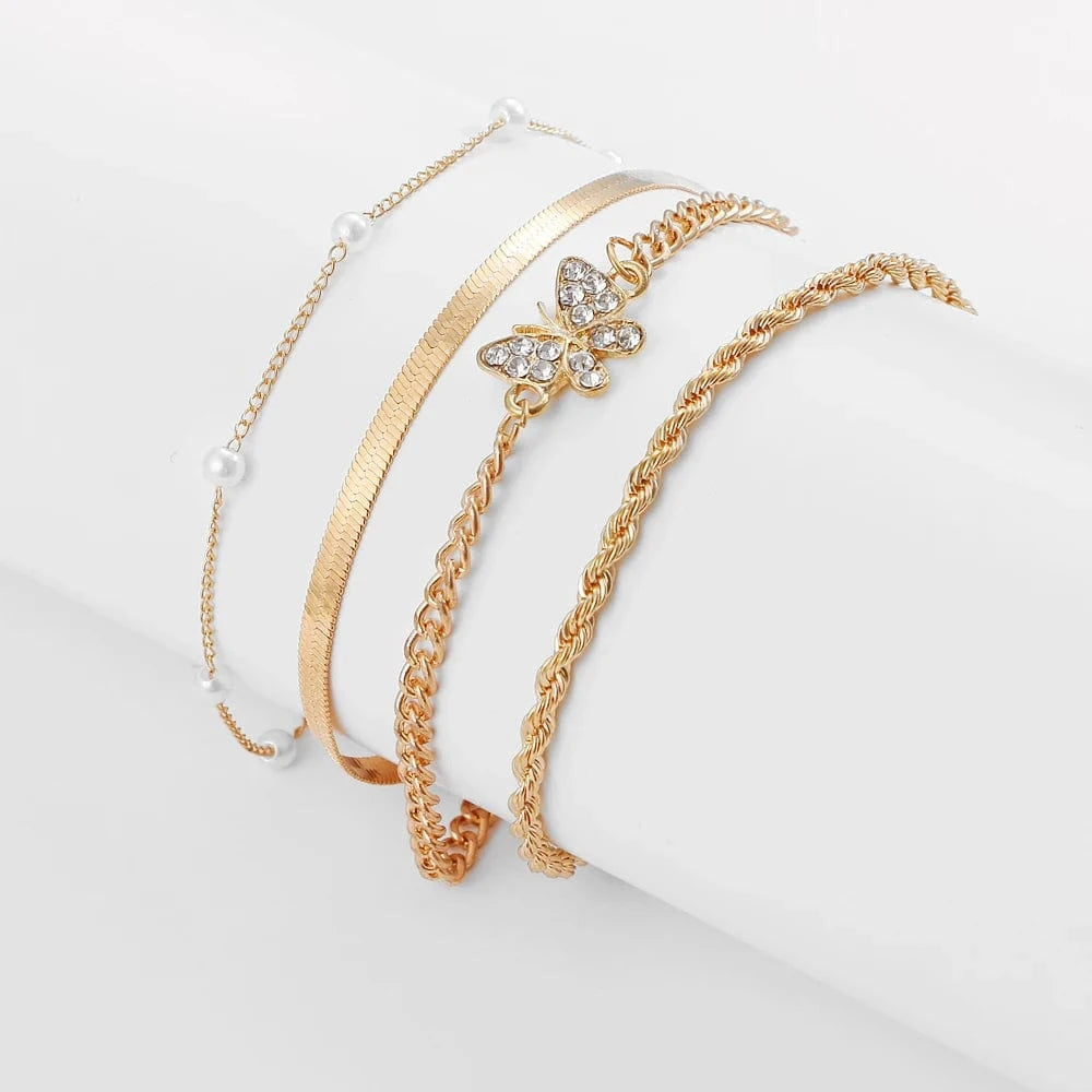 ZLJ1217 4Pcs Punk Heavy Metal Big Thick Chain Bracelet Set Women Retro Geometric Metal Twist Chain Bangles Bracelet Fashion Jewelry