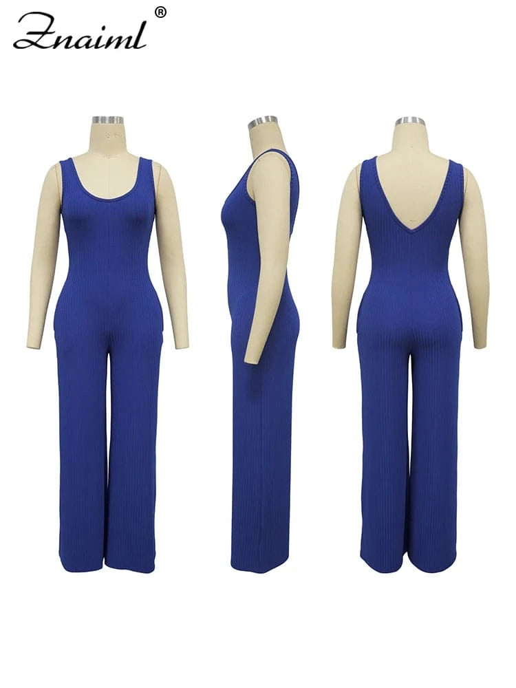 Znaiml Blue Knitted Ribber Wide Leg Pants Jumpsuits and Crop Coat Tops Two 2 Piece Women Sets Autumn Streetwear Birthday Outfits