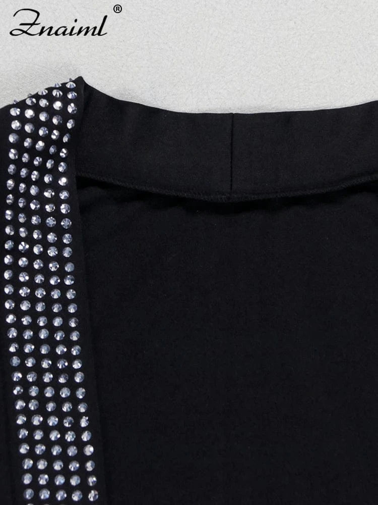Znaiml Luxury Black Rhinestone Outfits Women Jacket Bra Crop Top and Shorts 3 Pieces Set Elegant Birthday Night Club Prom Suits