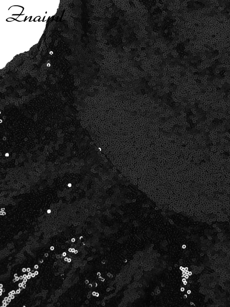 Znaiml Sexy Glitter Black Wedding Short Dress Shiny Sequin Strapless Prom Gown A Line Sweet Night Women Luxury Birthday Dresses