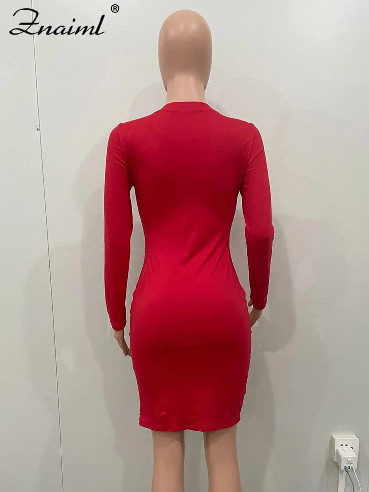 Znaiml Sparkly Diamonds Heart-shaped Love Birthday Dresses for Women Night Party Long Sleeve Side Slit Bodycon Mini Vestidos