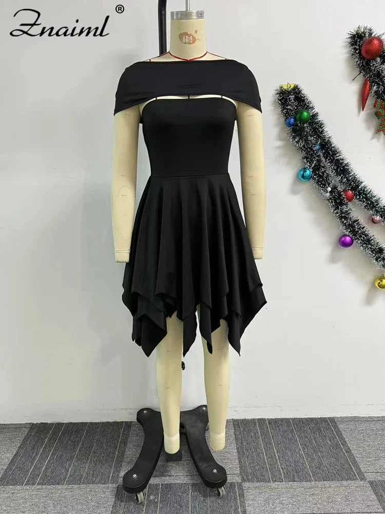 Znaiml Strapless V Backless Birthday Prom Night Evening Ruffle A-Line Mid Dresses Women Sexy Bodycon Sheath Black Vestidos 2025