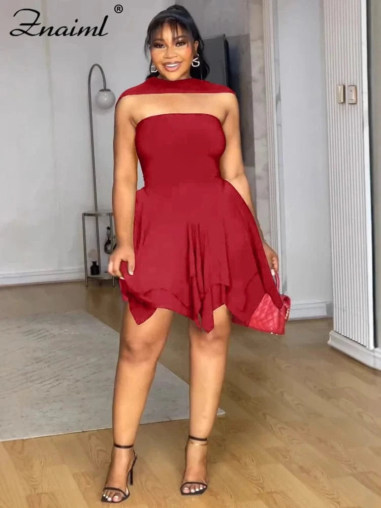 Znaiml Strapless V Backless Birthday Prom Night Evening Ruffle A-Line Mid Dresses Women Sexy Bodycon Sheath Black Vestidos 2025