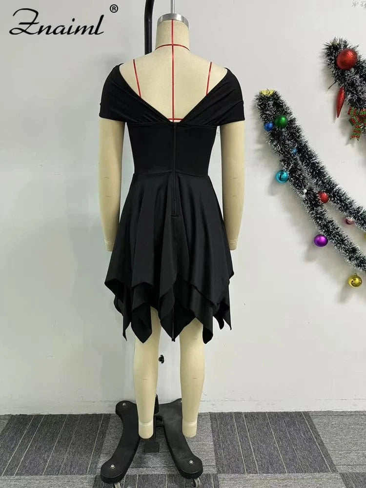 Znaiml Strapless V Backless Birthday Prom Night Evening Ruffle A-Line Mid Dresses Women Sexy Bodycon Sheath Black Vestidos 2025