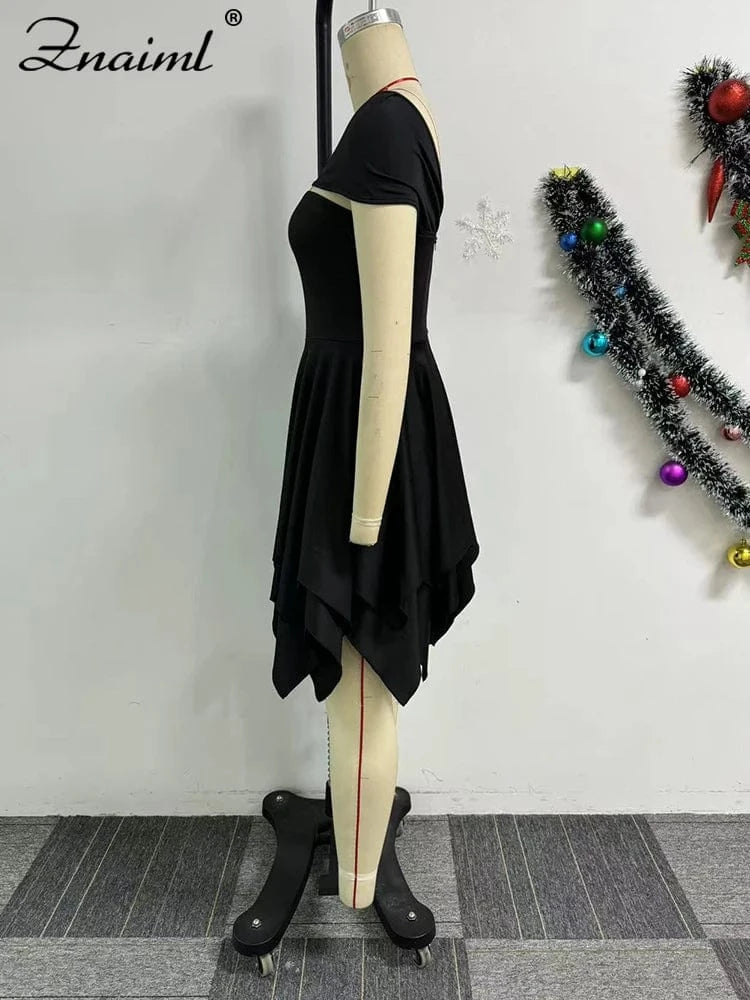 Znaiml Strapless V Backless Birthday Prom Night Evening Ruffle A-Line Mid Dresses Women Sexy Bodycon Sheath Black Vestidos 2025