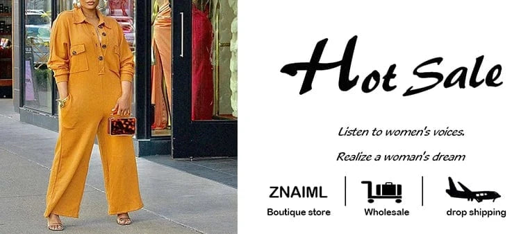 Znaiml Women's Long Sleeve Pocket Jumpsuit Casual Loose Wide Leg Pants Orange Shirt Rompers One Piece Autumn Streetwear Outfit