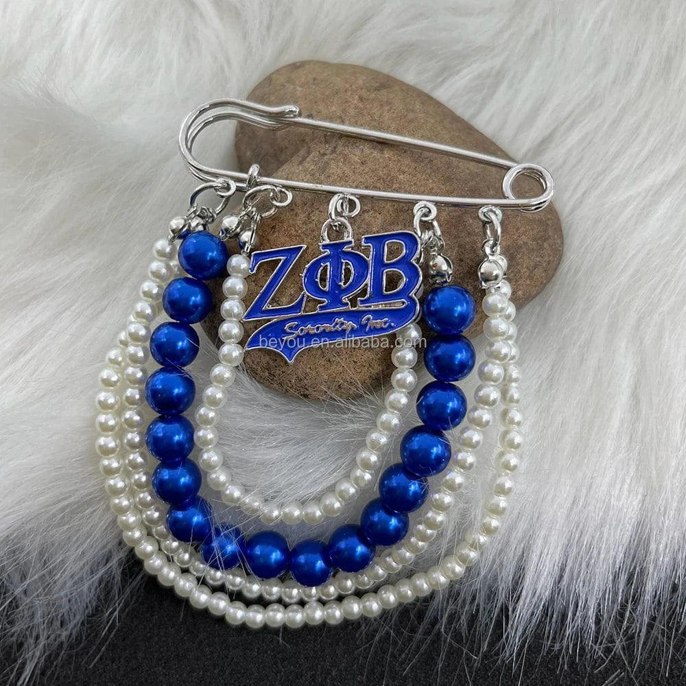 ZPB Greek Sisters Club Club Logo Letter Badge Shield Pendant Pearl Rhinestone brooch Women's Jewelry