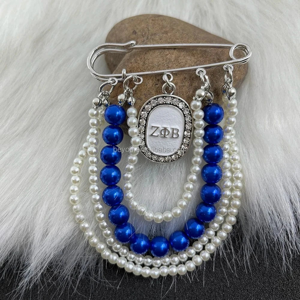 ZPB Greek Sisters Club Club Logo Letter Badge Shield Pendant Pearl Rhinestone brooch Women's Jewelry