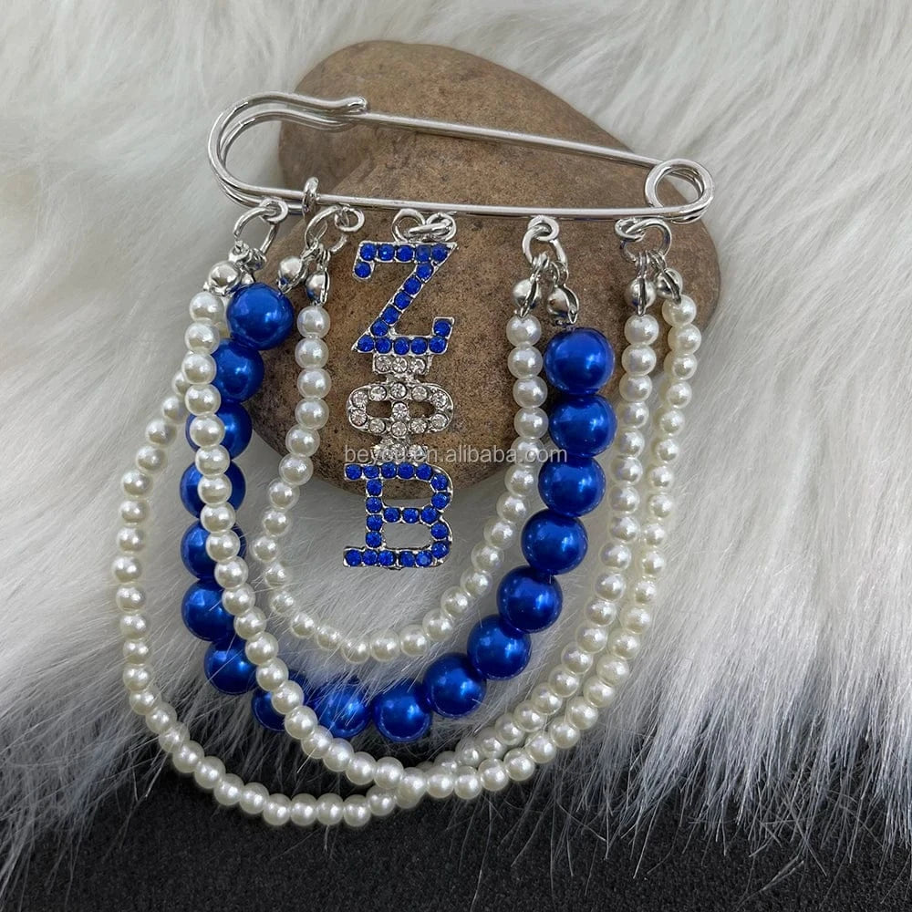 ZPB Greek Sisters Club Club Logo Letter Badge Shield Pendant Pearl Rhinestone brooch Women's Jewelry