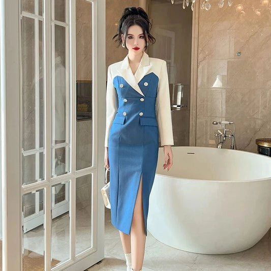 ZYHT 50649 2024 Custom Designer Fashion Long Elegant Clothing Casual Midi Dress Office Outfits Ladies Blazer Dresses for Women