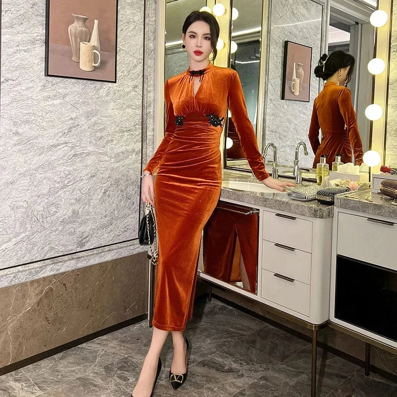 ZYHT 70237 Clothes Woman Loose Casual Velour Sequin Sexy Bulk Dress Wholesale One Piece Luxury Designer Dresses