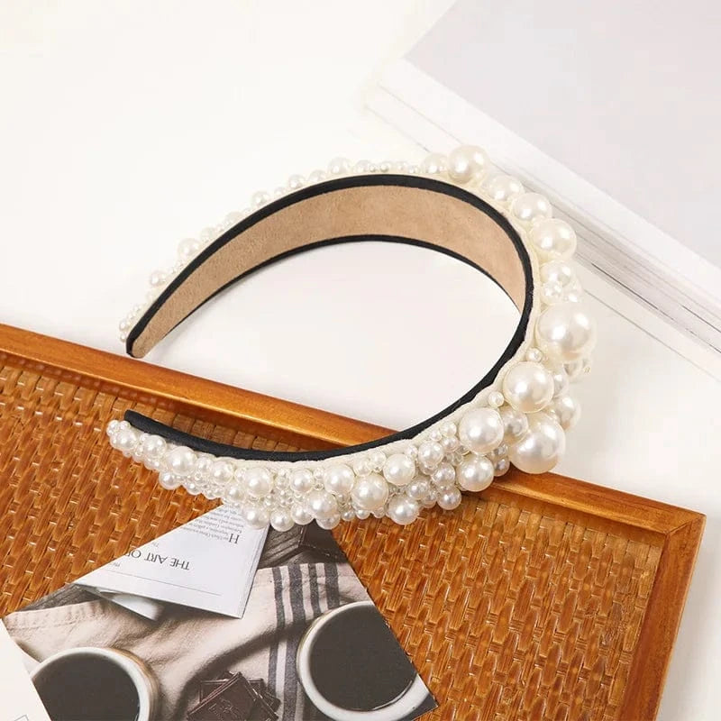 01 Pearl Headbands High Grade Design Wedding Pearl Flannel Handmade Hair Hoop Custom Women Hair Ornament Personality Crystal Bridal Pearl Headband