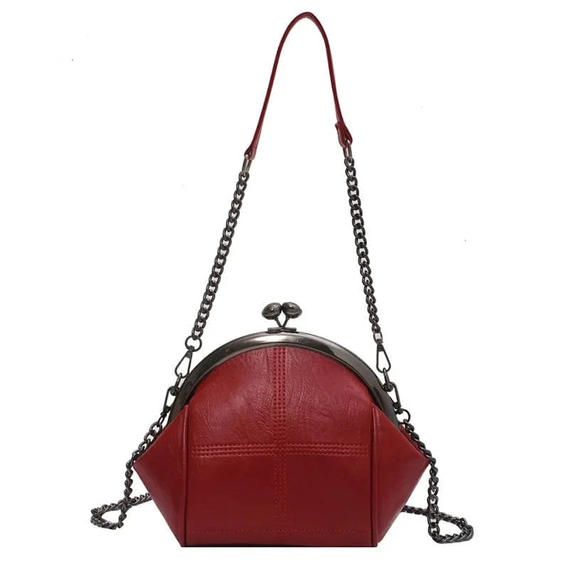0782 Red Vintage Fashion Crossbody Bags For Women Thread Large Capacity PU Leather Shell Purses And Handbags 2024 Luxury Designer Bag