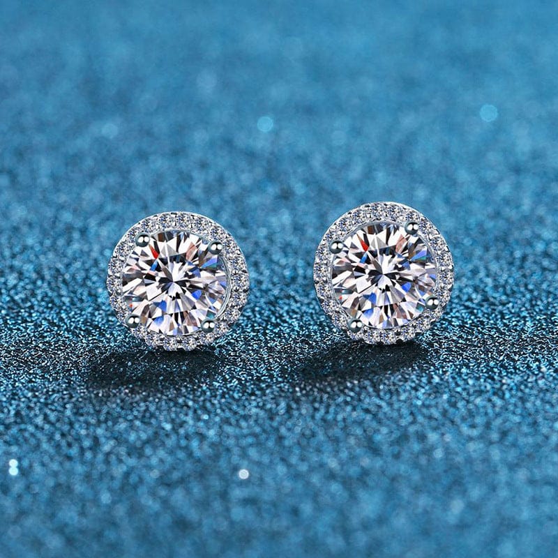 1 carat + 1 carat / moissanite Hoyon Moissanite Stud Earrings White Gold Square Round Halo Stud Earrings Hypoallergenic for Women Girls