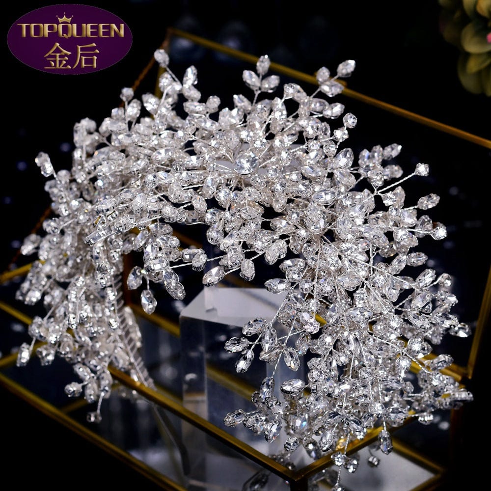 1 S5047F   Bridal Crown Tiara Wedding Dress Handmade Silver Shining Diamonds Catwalk Jewelry bridal accessories hair