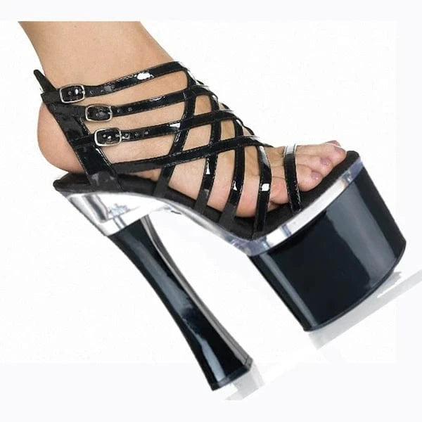10 / 18cm  black European and American fashion sexy Roman sandals street women's shoes 18/20cm super high heels Sexy women's shoes