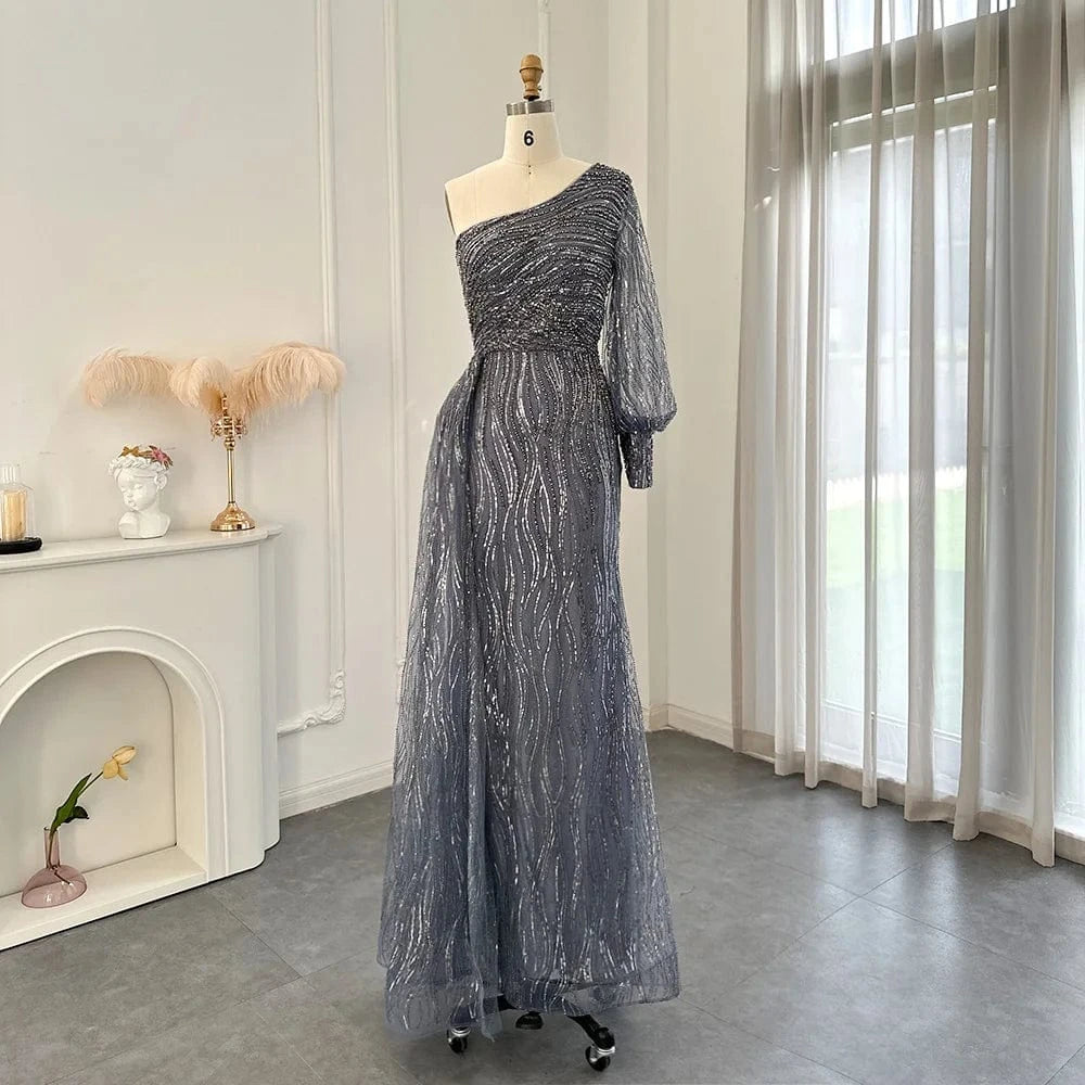 10 / 2 Scz123 Elegant One Shoulder Pink Evening Dress With Overskirt Emerald Green Arabic Mermaid Blue Wedding Party Gowns