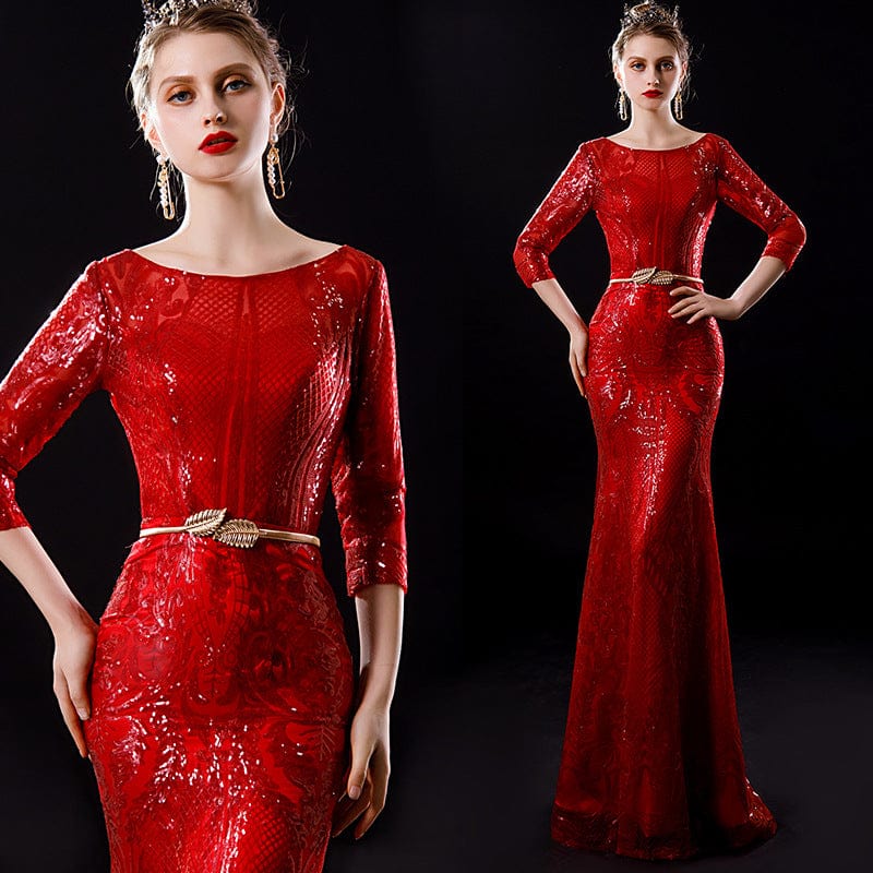 10 / 4 / Floor Length Mid Sleeve Gold Mermaid Sequin Women Evening Dress  o neck party formal Long night dresses drop shipping fulfill