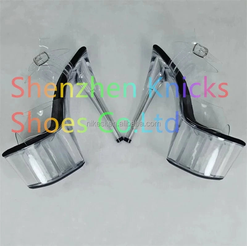10 / Black 7inch-17cm ultra high heel crystal transparent sole transparent upper sexy pole dance studio training shoes wear resistant
