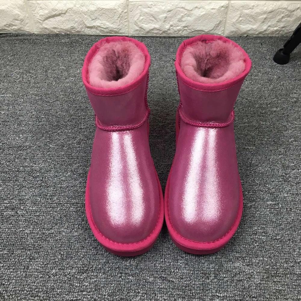 10 / color 2 High Sale Women's Classic Winter Cowhide Leather Faux Sheepskin Bling Bling Shiny Winter Boots