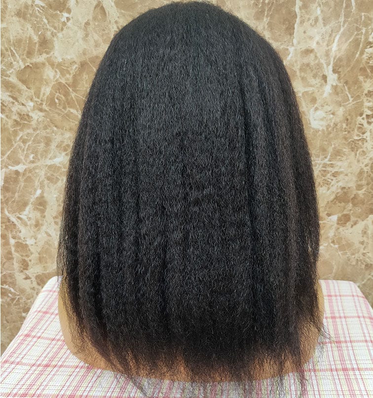 10 Inches / 150 density T part wig Brazilian Kinky Straight Wig Lace Front Human Hair Wig for Women Coarse Yaki 150% Density Remy Hair T Part Wig