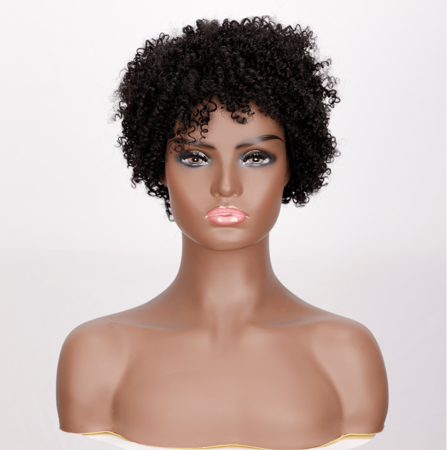 10 Inches / 1B Sleek Kinky curl short honey blonde mink virgin human hair 10a pixie cheap high density dreadlock human hair topper wig