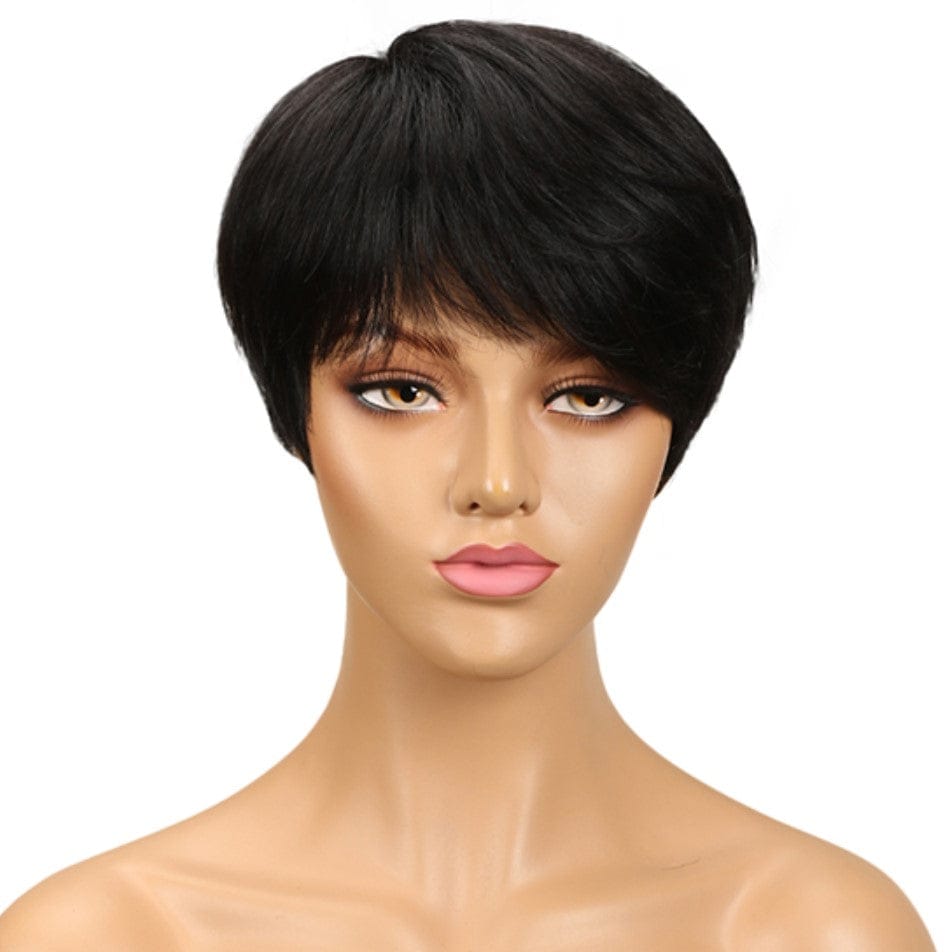 10 Inches / 1B sleek quality Wholesale Cheap dark color pixie cut Brazilian hair Machine Made Wig Short Bob Straight wig Human Hair Wigs