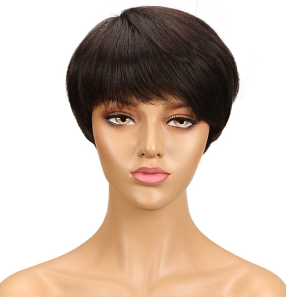10 Inches / 2 sleek quality Wholesale Cheap dark color pixie cut Brazilian hair Machine Made Wig Short Bob Straight wig Human Hair Wigs