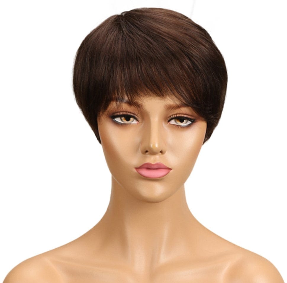10 Inches / 4 sleek quality Wholesale Cheap dark color pixie cut Brazilian hair Machine Made Wig Short Bob Straight wig Human Hair Wigs