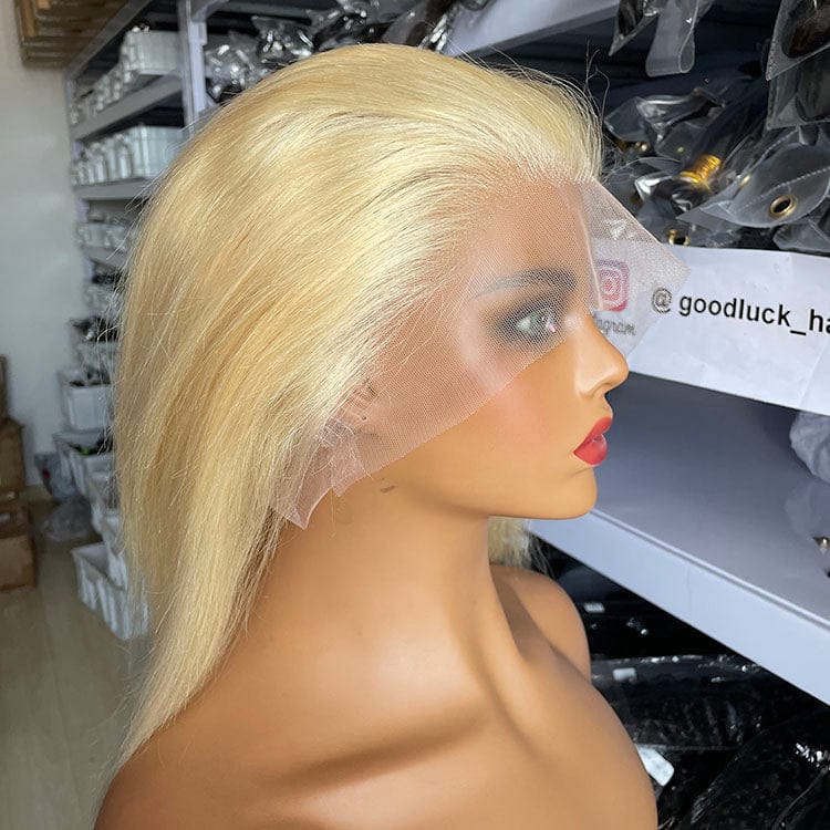 10 Inches / 613# Goodluck indian virgin hair 360 lace wigs vendor blond frontal wig virgin australia ponytail human hair full lace braided wigs