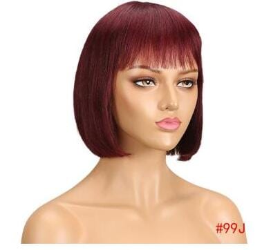 10 Inches / 99J sleek quality Wholesale Straight Bob Wig Brazilian Remy Ombre Color Full Machine Made Wig With Bang Human Hair Wigs For Women