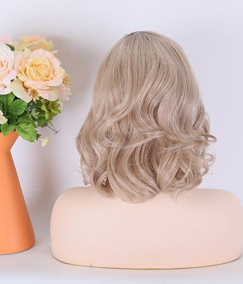 10 Inches / Beige TopElles New Arrival Stock Ready To Ship Mono Top wig European Hair Blonde Color Curly Glueless wigs 100% human hair for women
