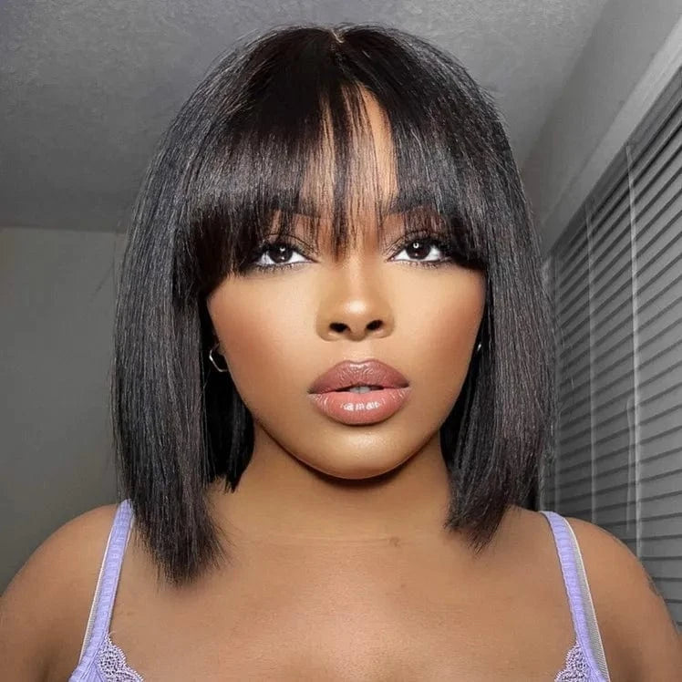 10 Inches / Black Glueless wigs with elastic band dyeable and bleach burmese hair Short wigs. KBL wholesale kinky straight wig