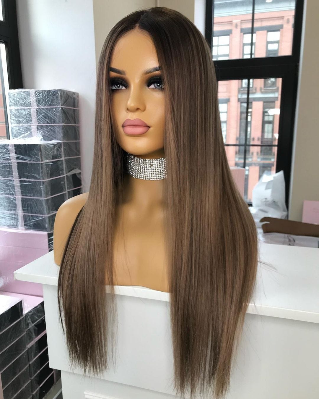 10 Inches / Color 2 Wholesale Highlight Brown Silky Straight Natural Raw Indian Hair 13*4 Lace Front Wigs for Women