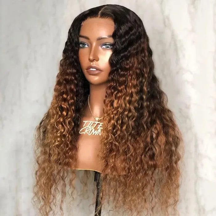 10 Inches / # Color2 High Density Brown Color Ombre Wig Deep Curly Texture Pre Plucked Cuticle Aligned Human Hair Lace Front Wigs