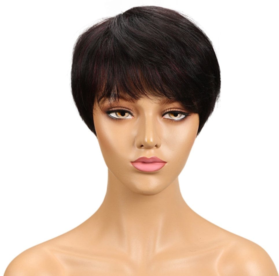 10 Inches / F1B/99J sleek quality Wholesale Cheap dark color pixie cut Brazilian hair Machine Made Wig Short Bob Straight wig Human Hair Wigs