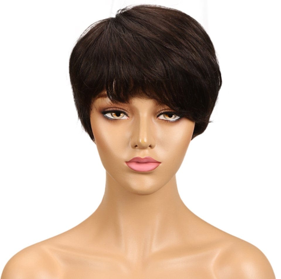10 Inches / FW2/33 sleek quality Wholesale Cheap dark color pixie cut Brazilian hair Machine Made Wig Short Bob Straight wig Human Hair Wigs