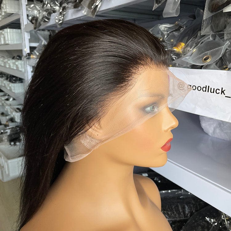 10 Inches / Natural black Goodluck indian virgin hair 360 lace wigs vendor blond frontal wig virgin australia ponytail human hair full lace braided wigs