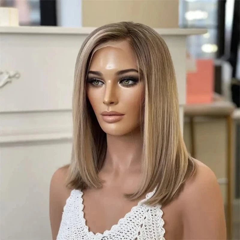 10 Inches / Style 2 Russian Human Hair Lace Front Wigs Bob Highlight Balayage Double Drawn HD Lace European Remy Hair Allure Romance Silky Wave