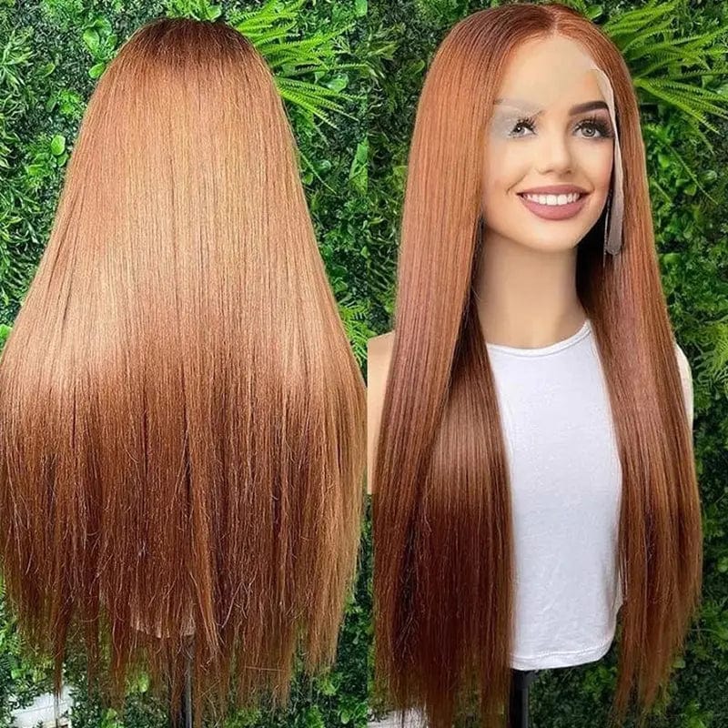 10 Inches / # style3 Long Inches Straight Human Hair Brown Ombre Color Bleached Knots Cuticle Aligned Brazilian Hair Lace Front Wigs
